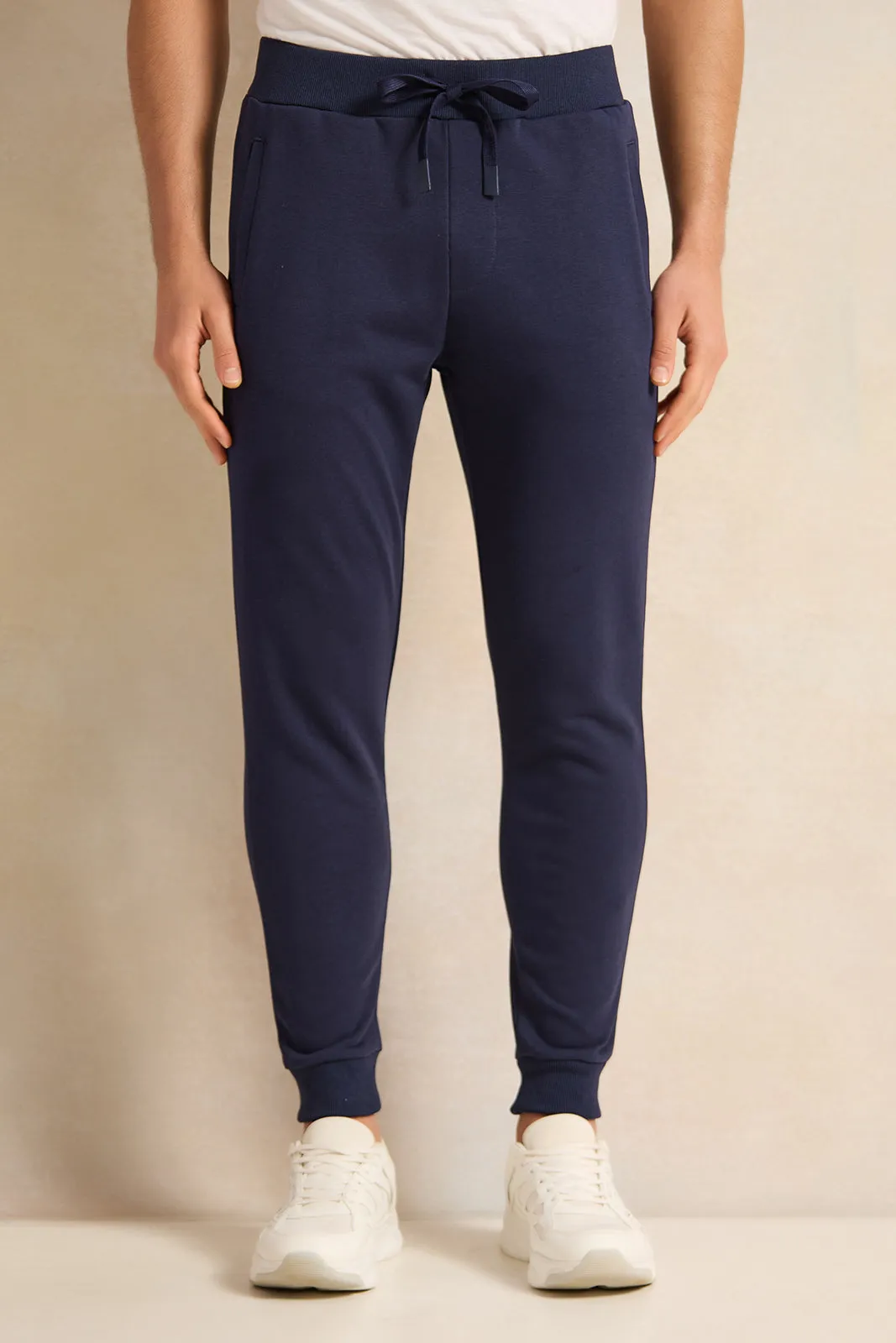 Men Navy Solid Active Pants