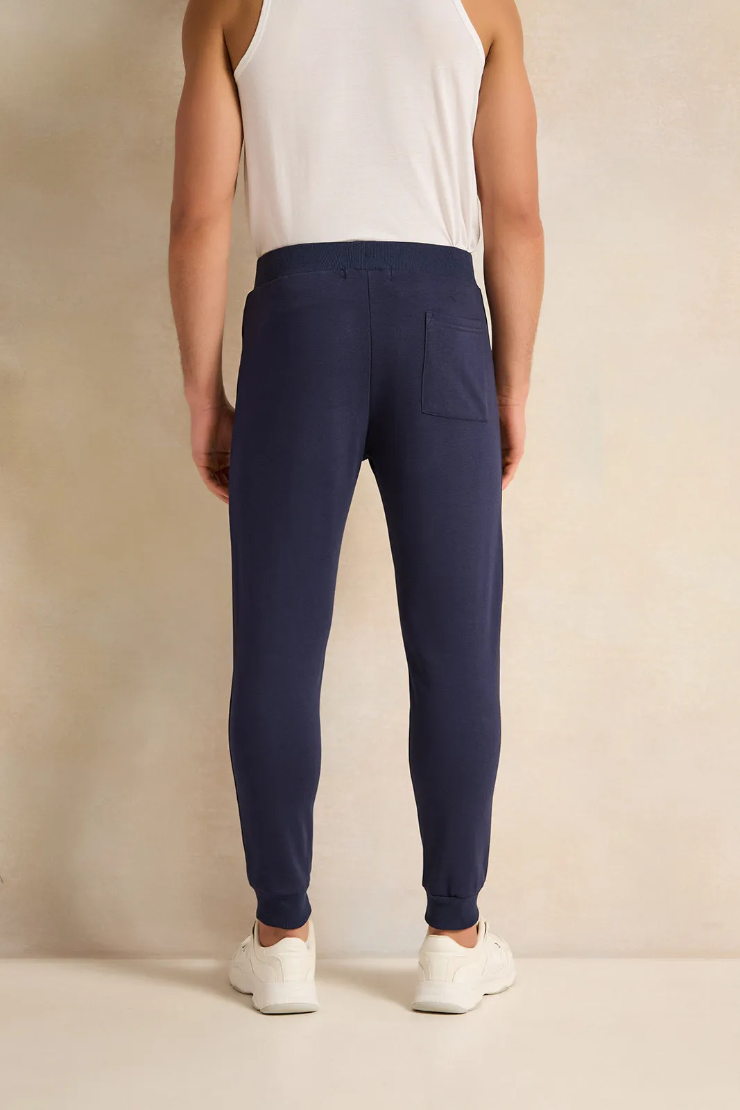 Men Navy Solid Active Pants