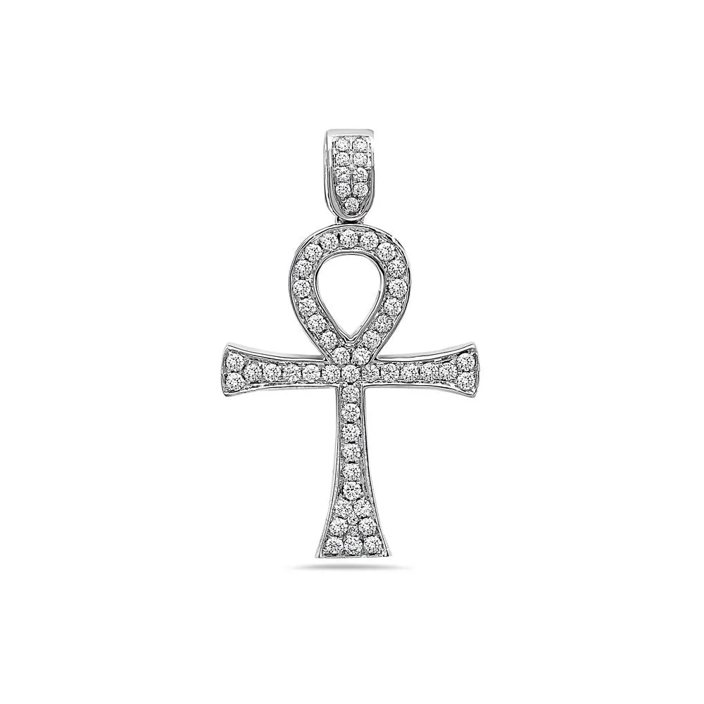 Men's 14K White Gold Ankh Pendant with 1.05 CT Diamonds