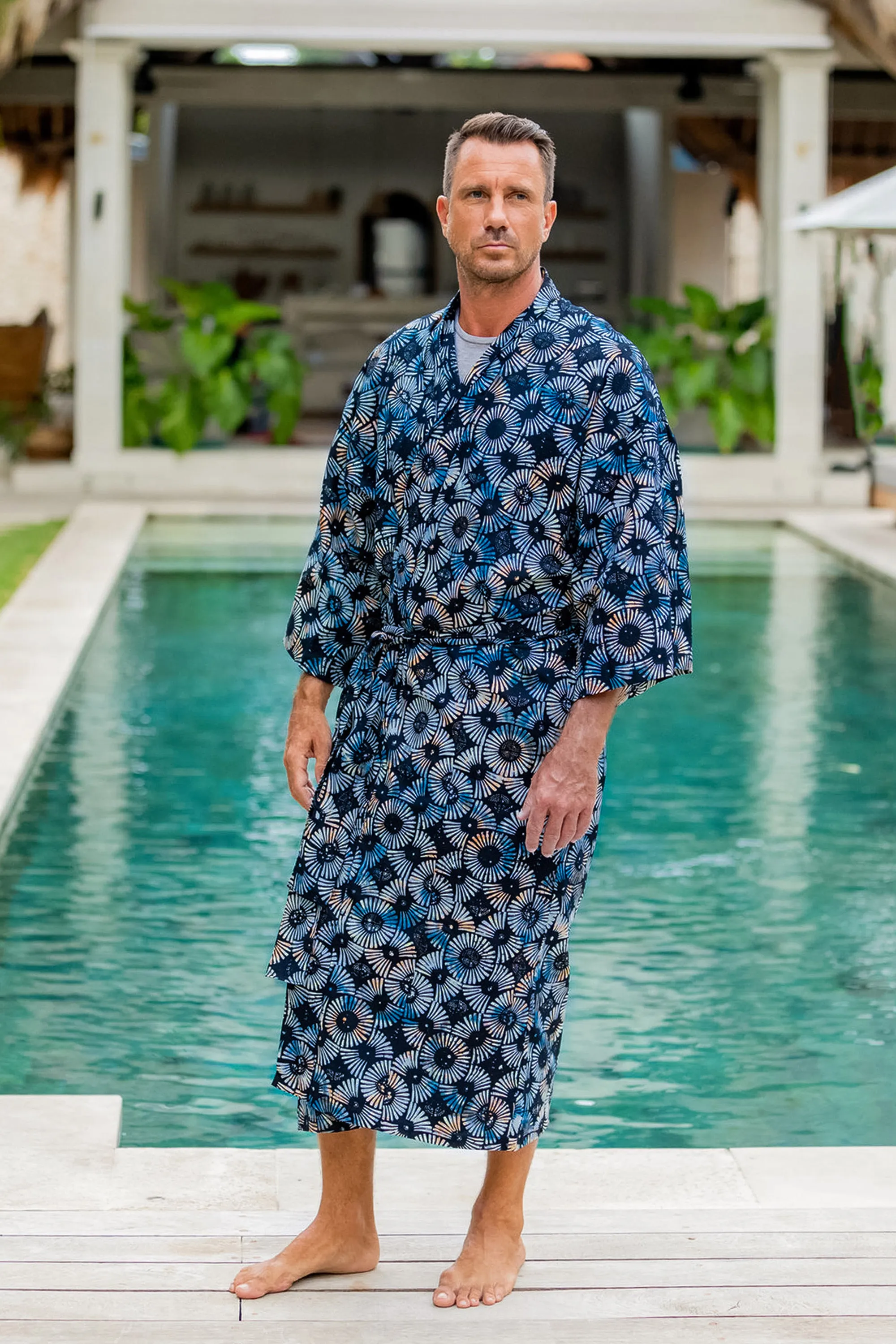 Men's Batik Cotton Robe, 