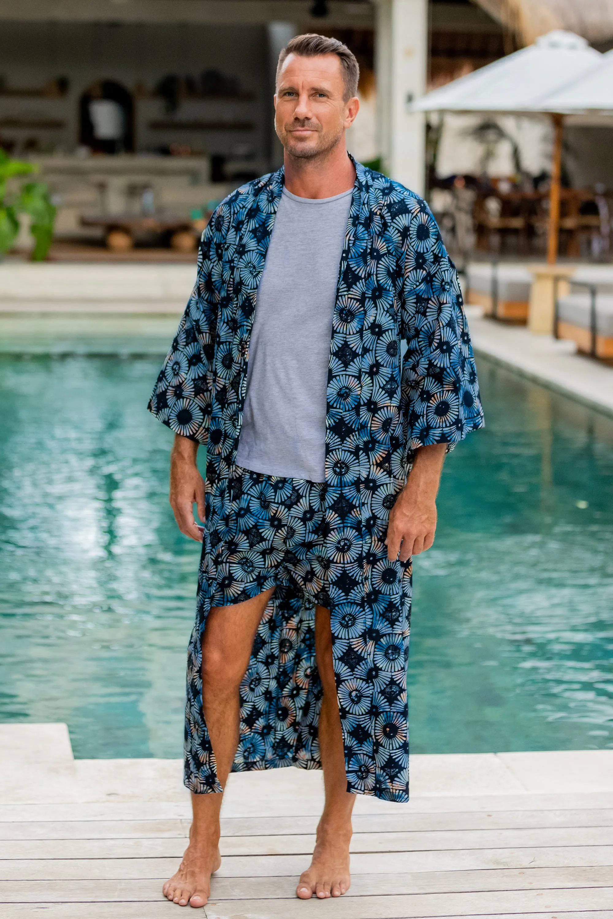 Men's Batik Cotton Robe, 