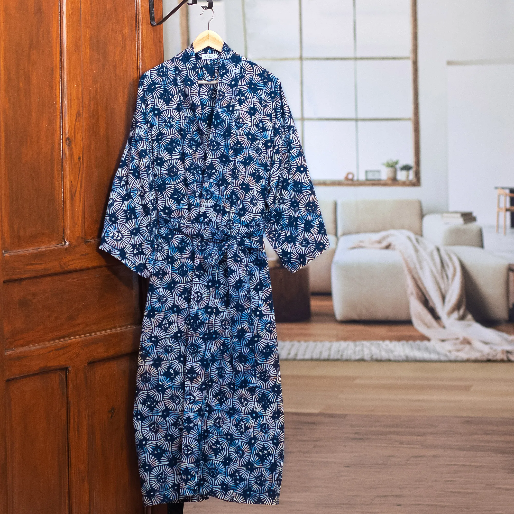 Men's Batik Cotton Robe, 