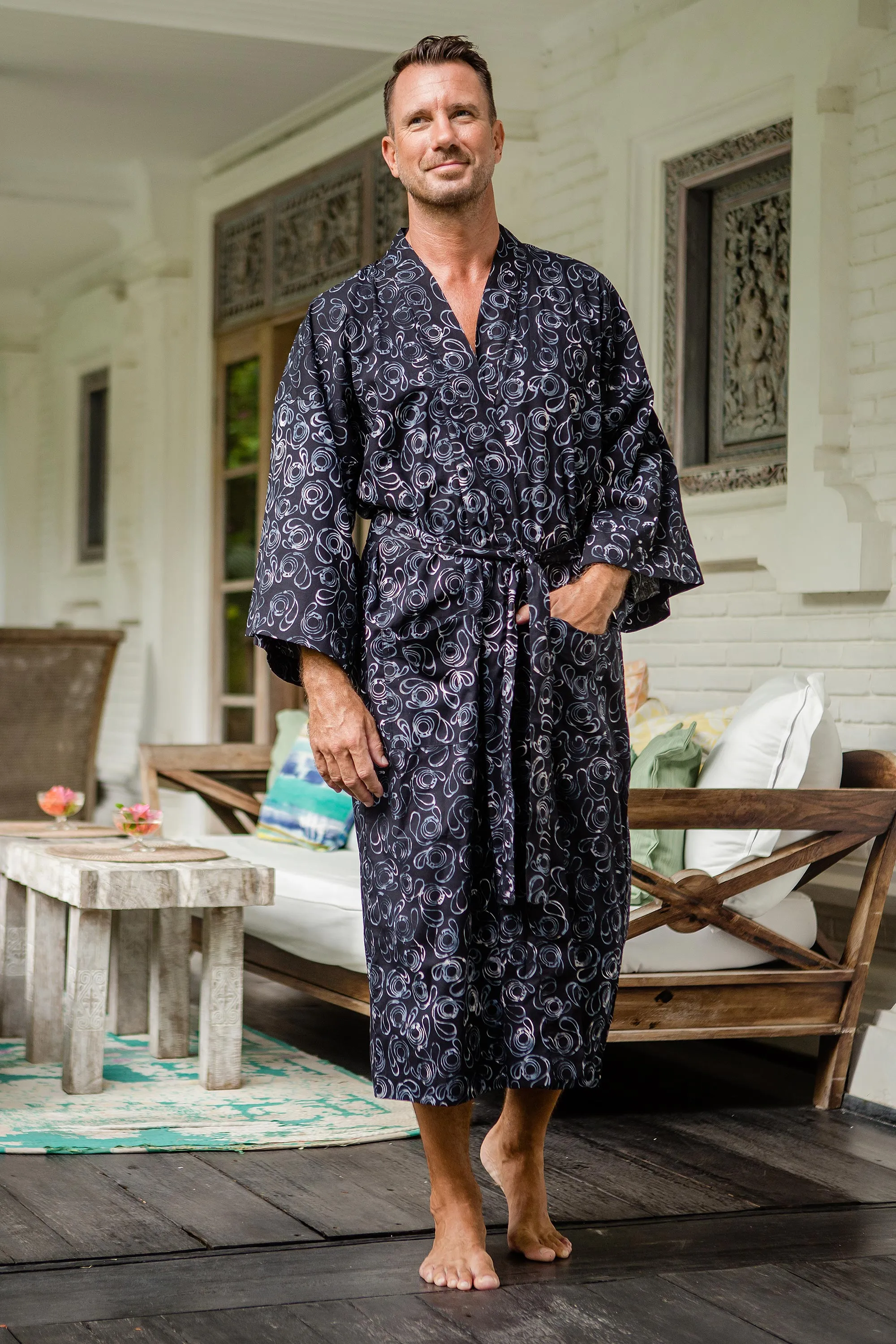 Men's Belted Cotton Robe, 