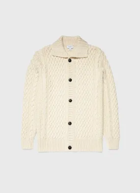 Men's Cable Knit Cardigan Jacket in Ecru