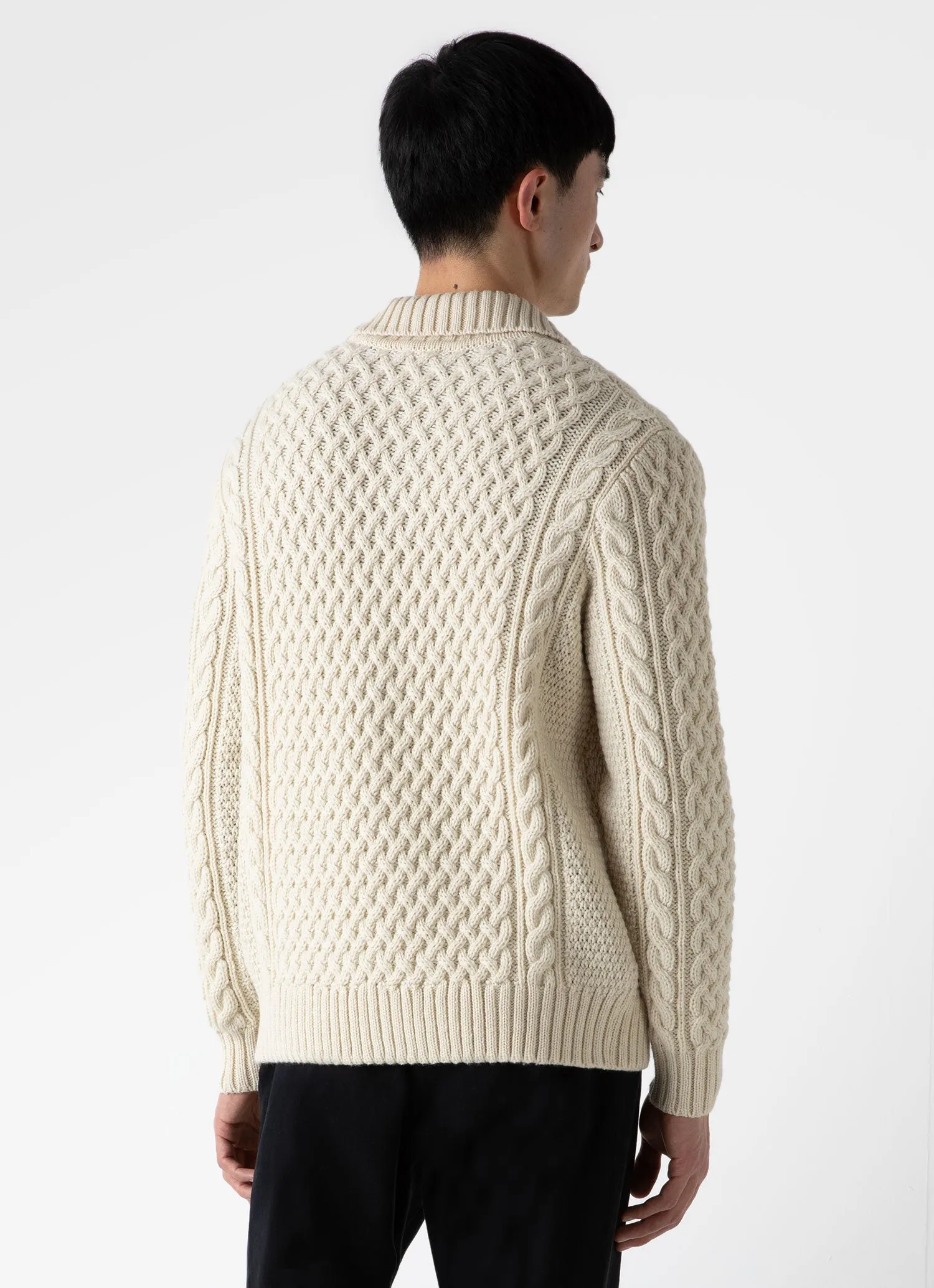 Men's Cable Knit Cardigan Jacket in Ecru