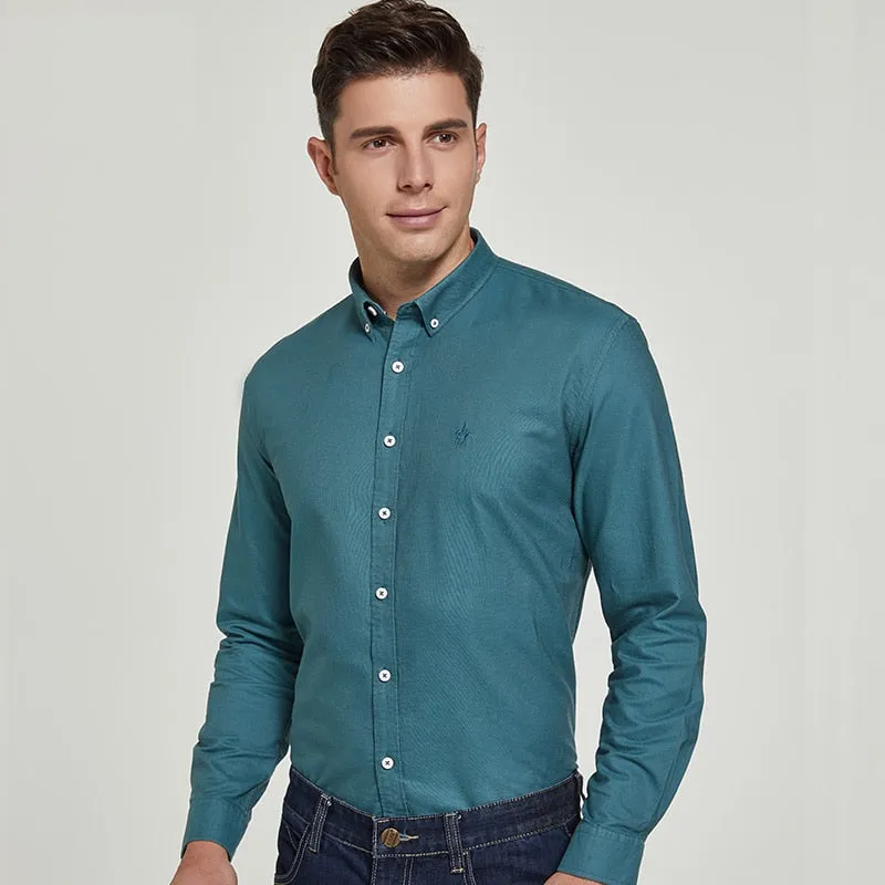 Men's Casual Cotton Woven Pocketless Embroidery Long Sleeve Shirts