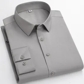 Men's Casual Gray Free Stretchy Pocketless Business Long Sleeve Shirts