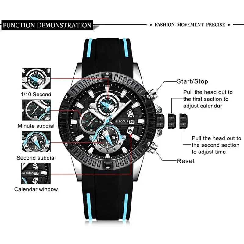 Men's Chronograph Fashion Silicone Quartz Sports Calendar Wristwatches