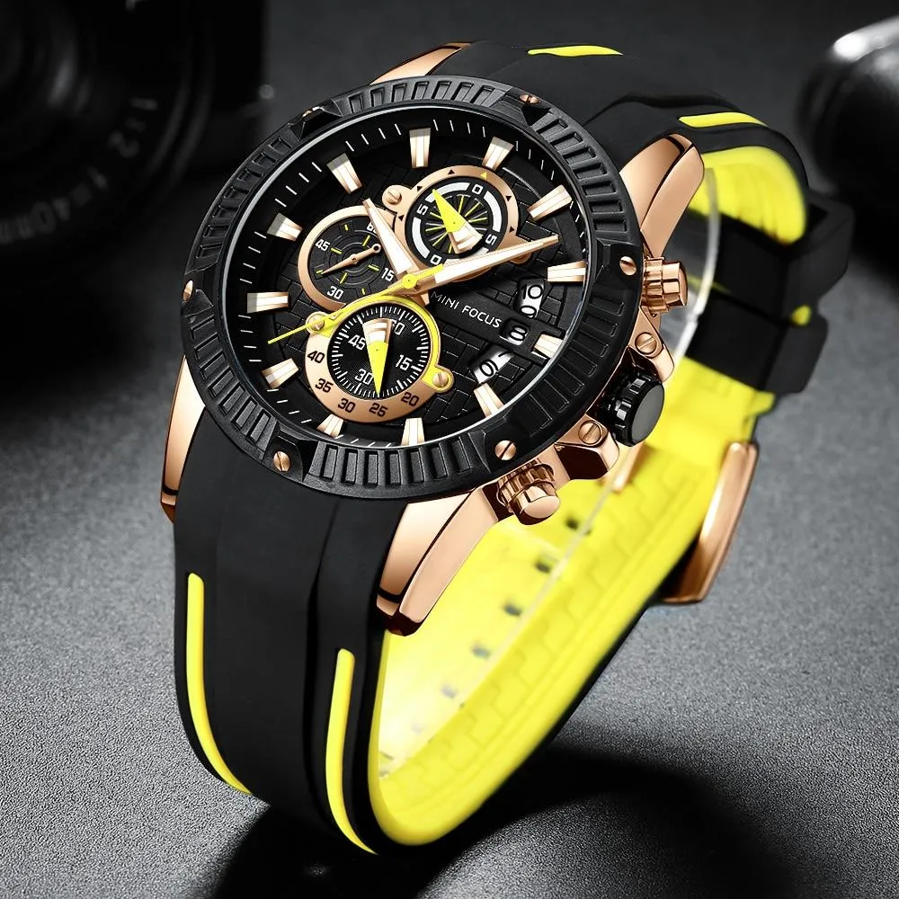 Men's Chronograph Fashion Silicone Quartz Sports Calendar Wristwatches