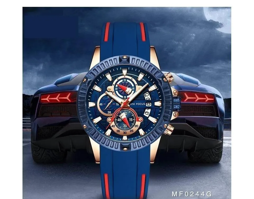 Men's Chronograph Fashion Silicone Quartz Sports Calendar Wristwatches