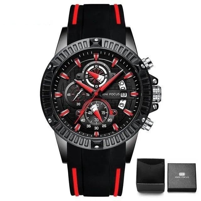 Men's Chronograph Fashion Silicone Quartz Sports Calendar Wristwatches