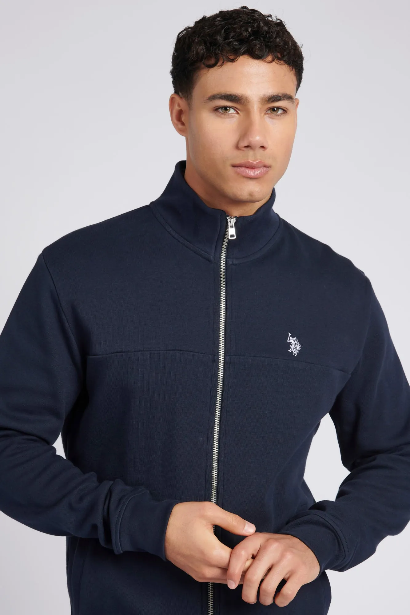 Mens Classic Fit Luxe Funnel Tracksuit Top in Dark Sapphire Navy / White DHM