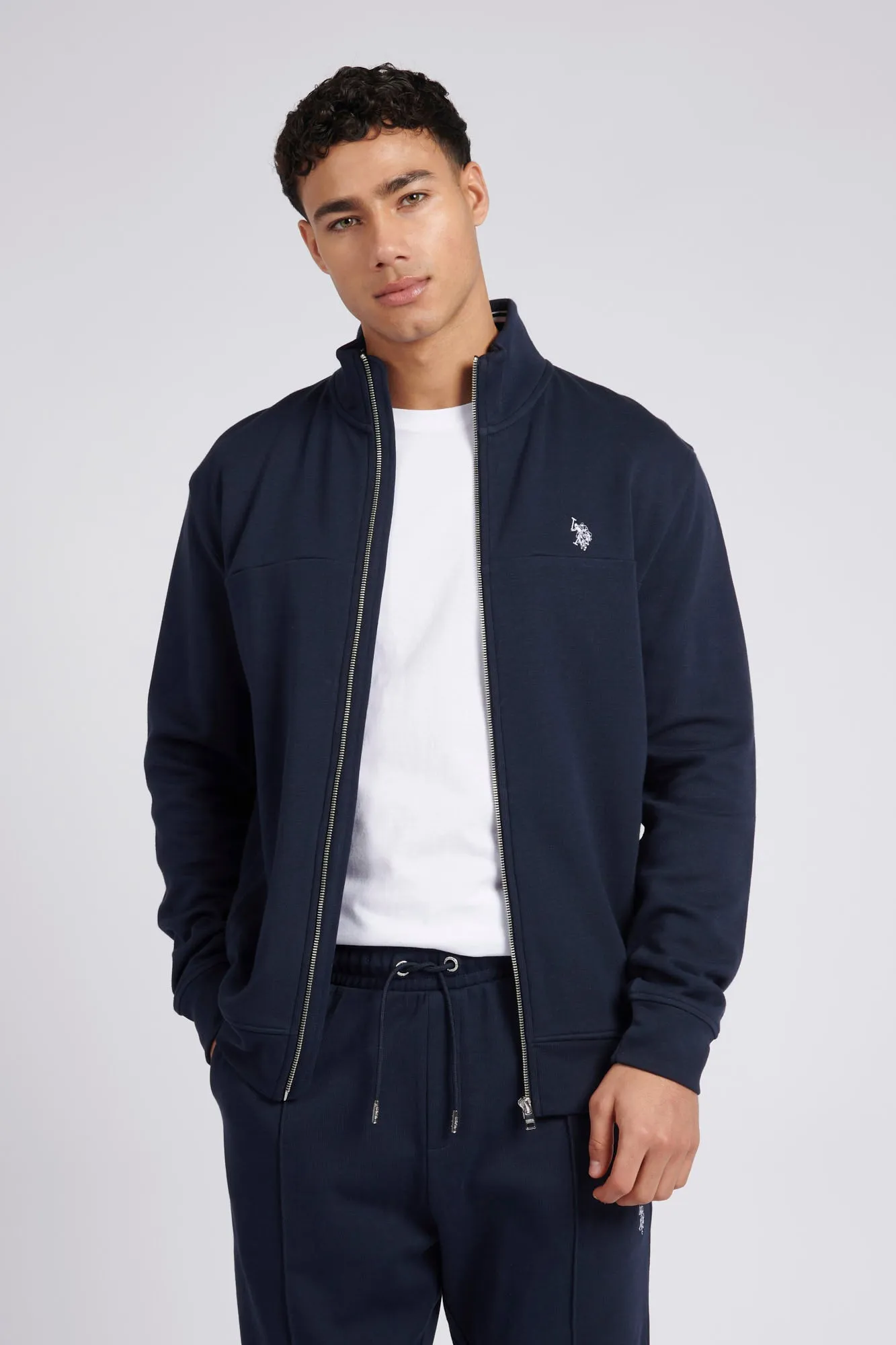 Mens Classic Fit Luxe Funnel Tracksuit Top in Dark Sapphire Navy / White DHM