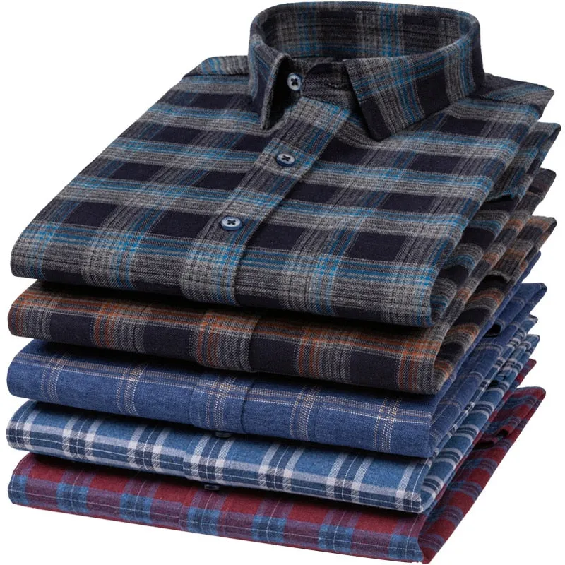 Men's Cotton Plaid Striped Standard Fit Regular Long Sleeve Shirts