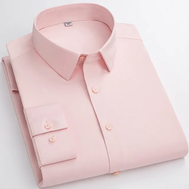 Men's Pink Free Stretchy Pocketless Business Long Sleeve Shirts