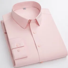 Men's Pink Free Stretchy Pocketless Business Long Sleeve Shirts