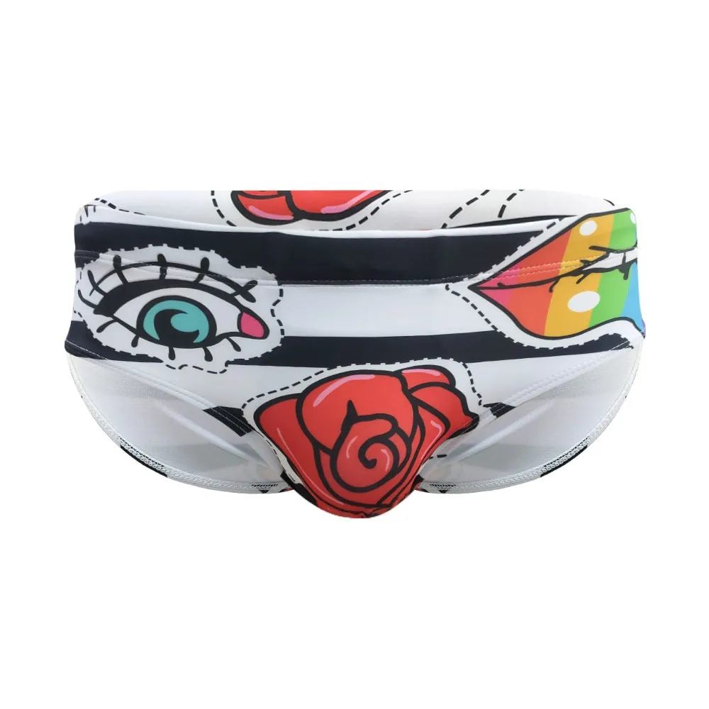 Men's Sexy Rose Striped Pattern Water Sports Swimwear Briefs