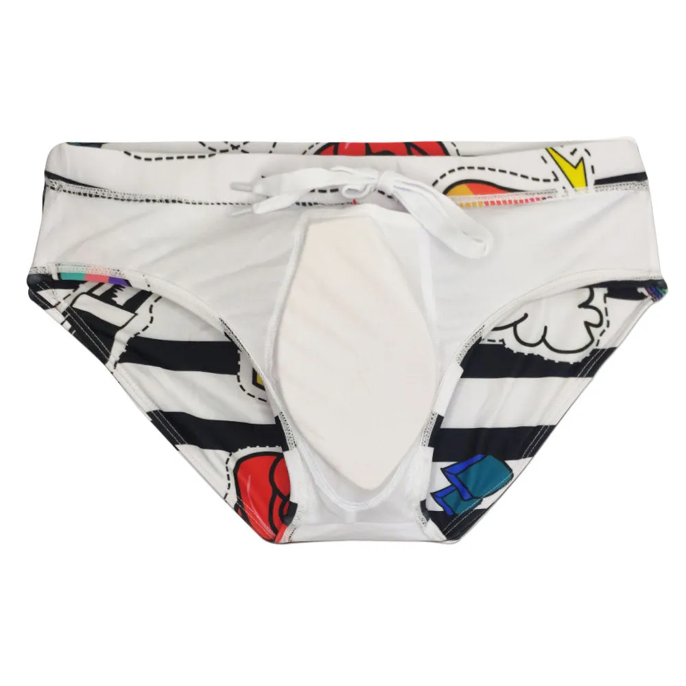 Men's Sexy Rose Striped Pattern Water Sports Swimwear Briefs