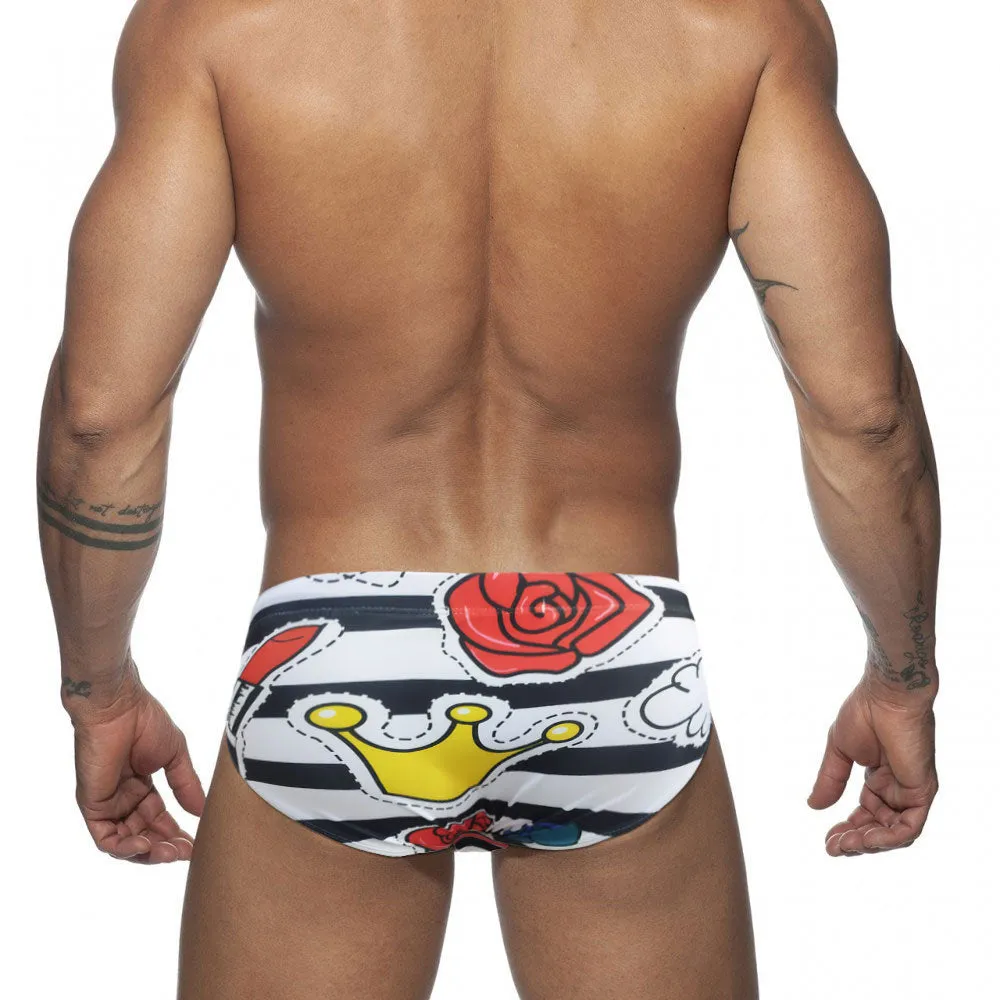 Men's Sexy Rose Striped Pattern Water Sports Swimwear Briefs