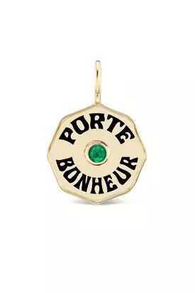 Mini PB Charm Emerald Black Enamel - Yellow Gold