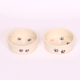 NEW! WALKING PAWS SMALL PINK PET DISH SET by Emerson Creek Pottery Made in USA Set, Small Pet2746