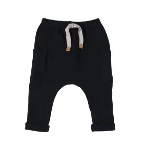 One More In The Family Greg Navy Blue Unisex Interlock Pants For Babies