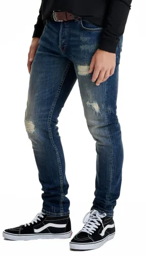 Only & Sons Loom Vintage Ripped Slim Fit Jeans Mid Blue Denim