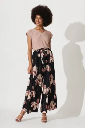 Page Pants In Black With Vintage Blush Floral