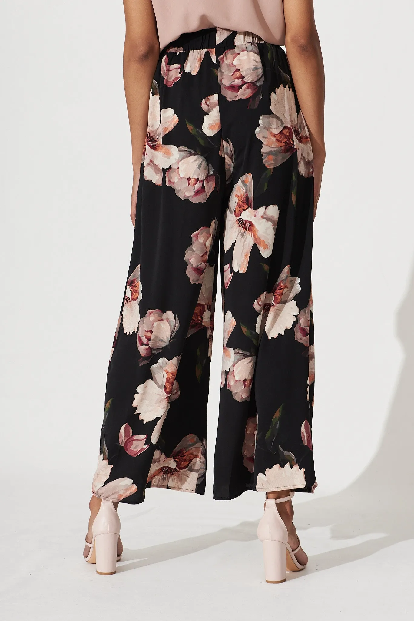 Page Pants In Black With Vintage Blush Floral