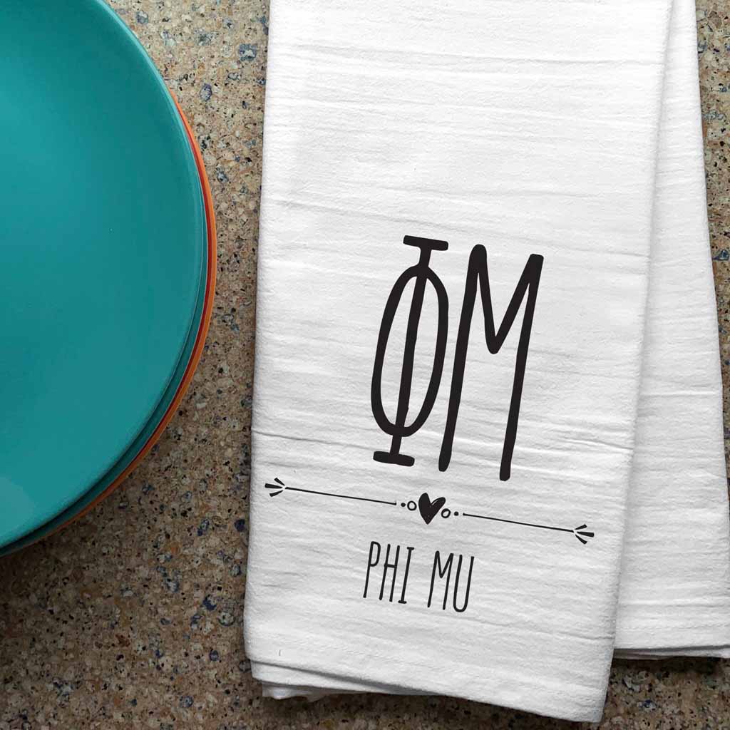 Phi Mu Sorority Kitchen Towel with Boho Design