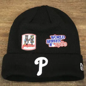 Philadelphia Phillies All Over World Series Side Patch 2x Champion Knit Cuff Beanie | New Era, Black