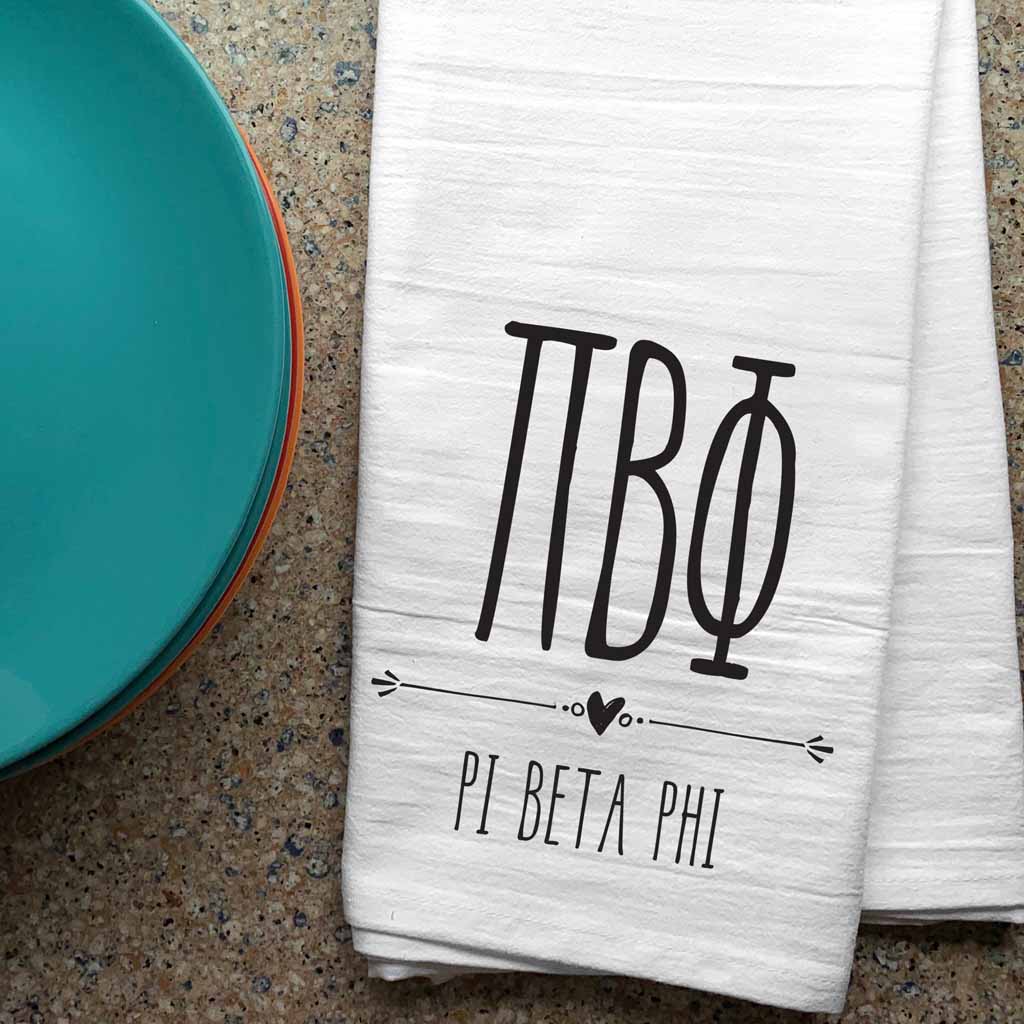 Pi Beta Phi Sorority Kitchen Towel with Boho Design