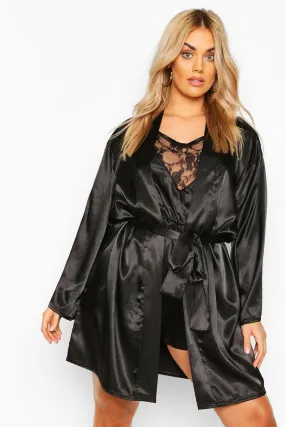 Plus Satin Belted Mini Robe