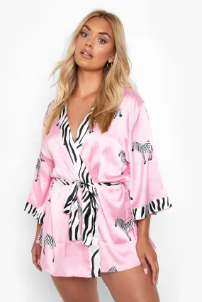 Plus Satin Zebra Print Robe