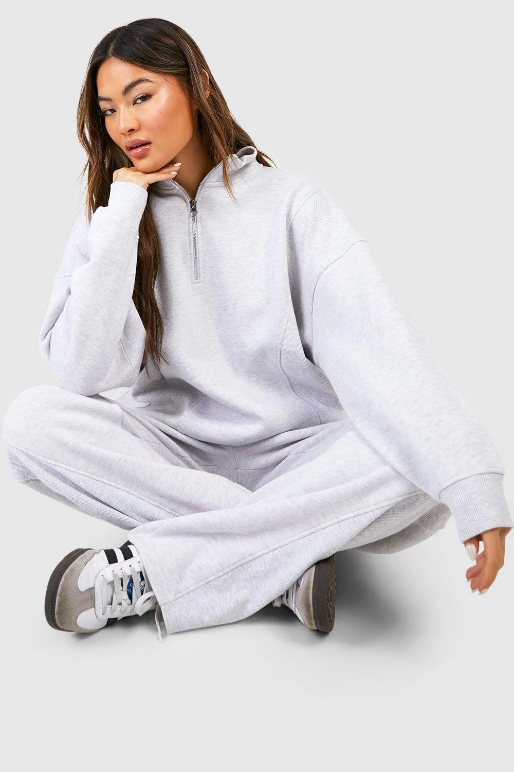 Ribbed Panel Half Zip Sweatshirt Tracksuit