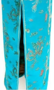 Robe chinoise longue turquoise à manches courtes