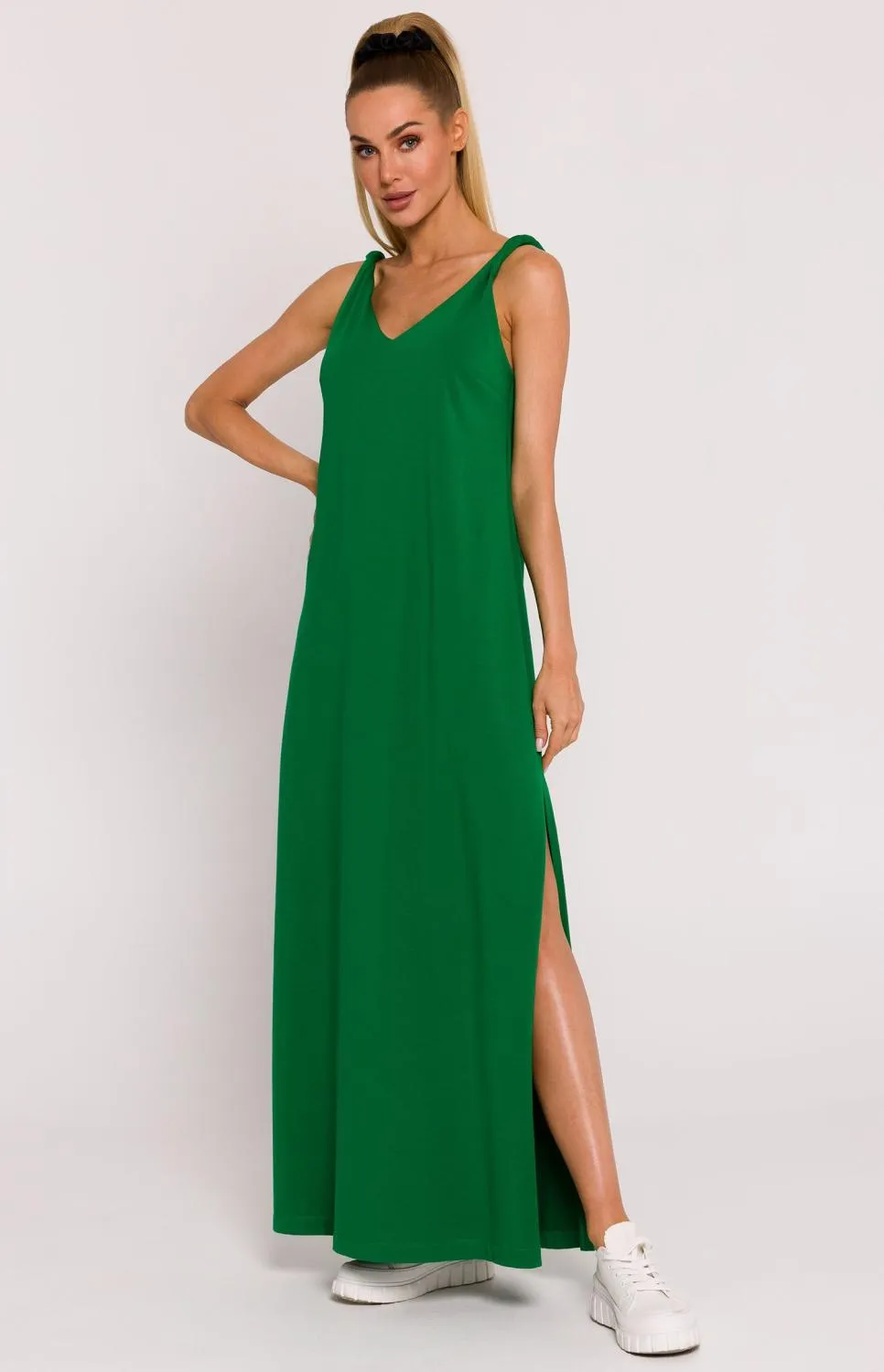 Robe longue à décolleté en V verte