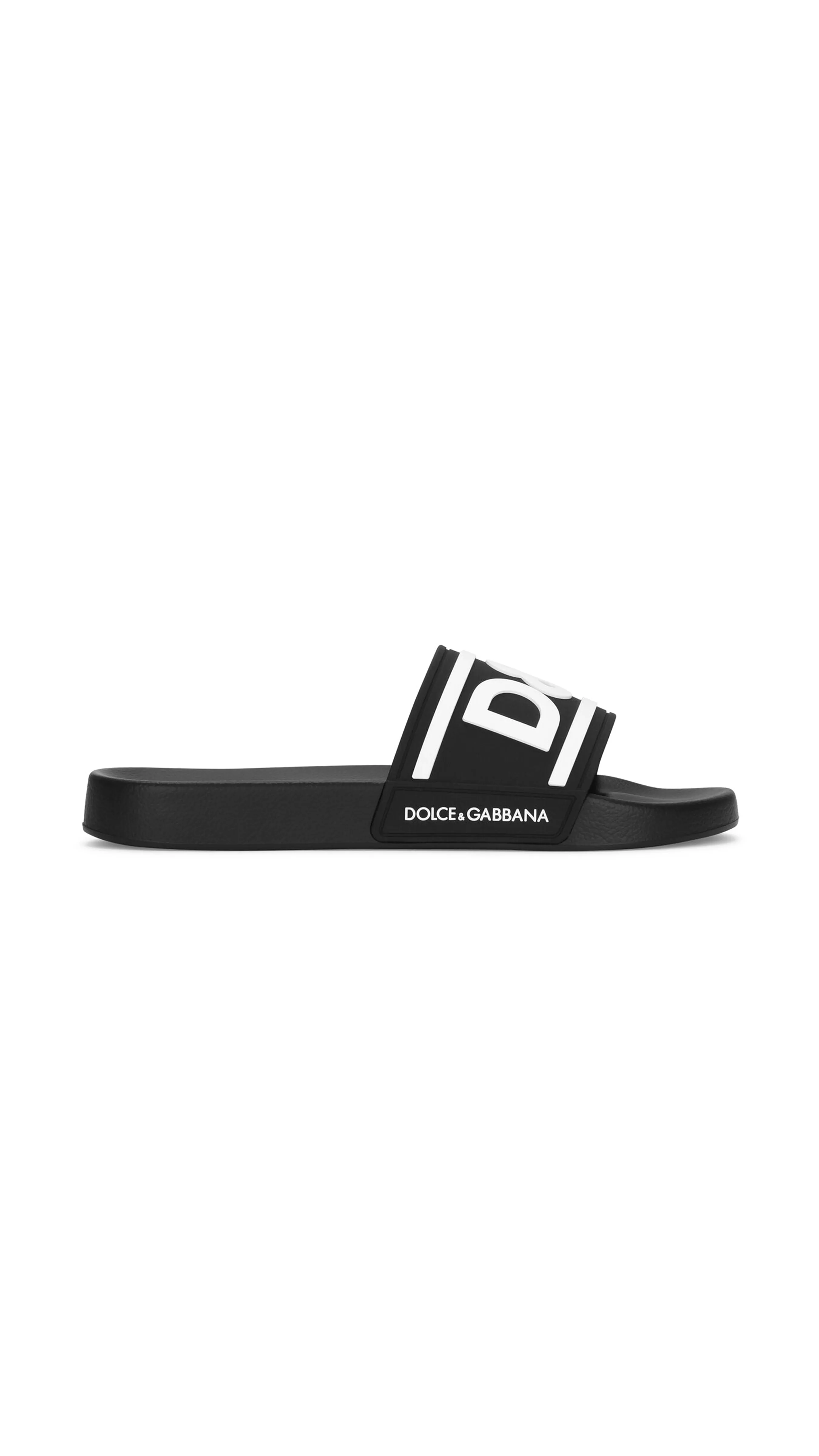 Rubber Beachwear Sliders with DG Logo - Black