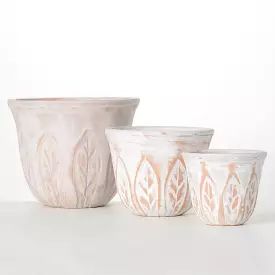 Rustic Leaf Patterned Pot Set