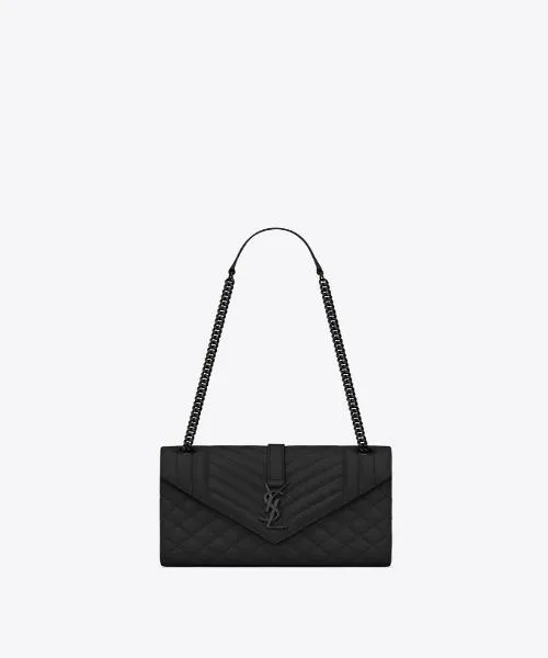 Saint Laurent Envelope Medium Bag Mix Matelassé Grain De Poudre Embossed leather Black Black-Toned