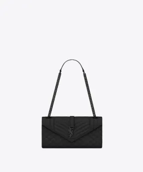 Saint Laurent Envelope Medium Bag Mix Matelassé Grain De Poudre Embossed leather Black Black-Toned