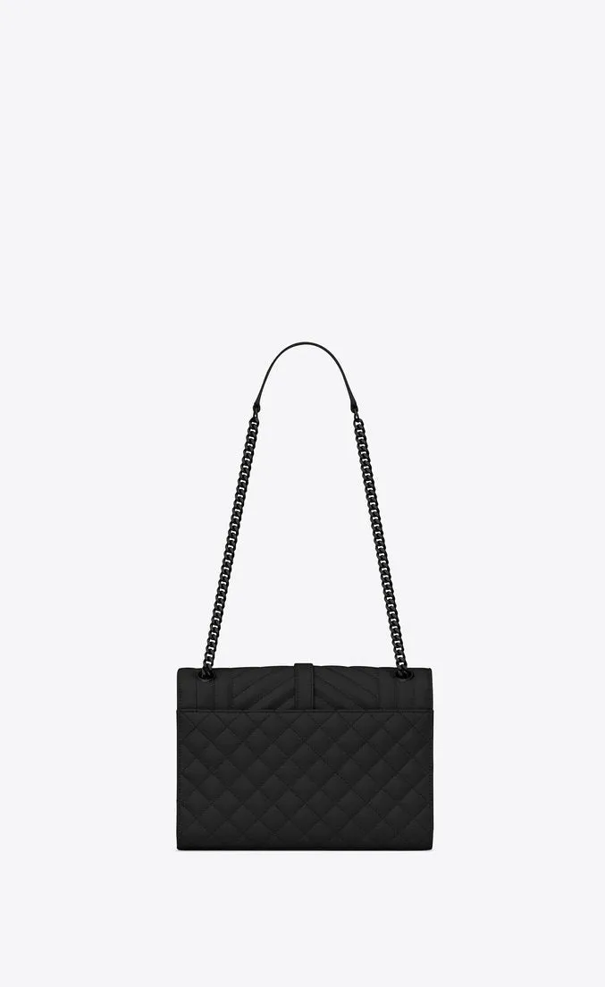 Saint Laurent Envelope Medium Bag Mix Matelassé Grain De Poudre Embossed leather Black Black-Toned