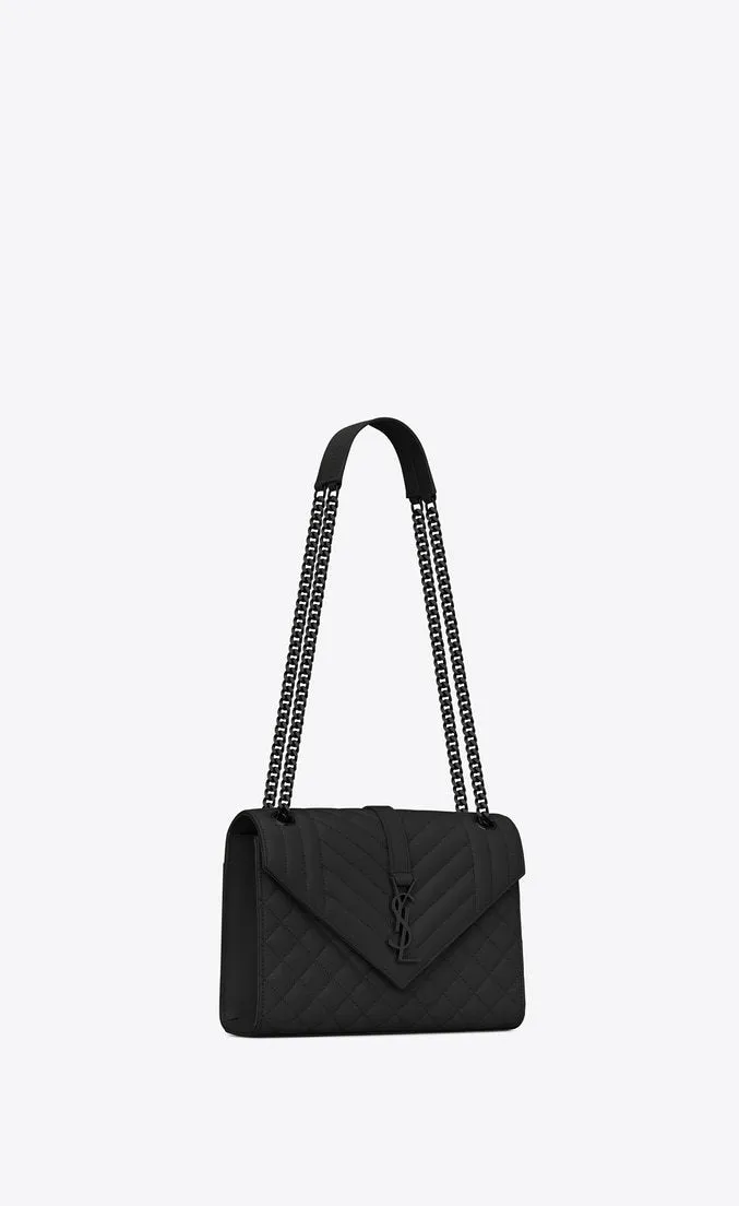 Saint Laurent Envelope Medium Bag Mix Matelassé Grain De Poudre Embossed leather Black Black-Toned