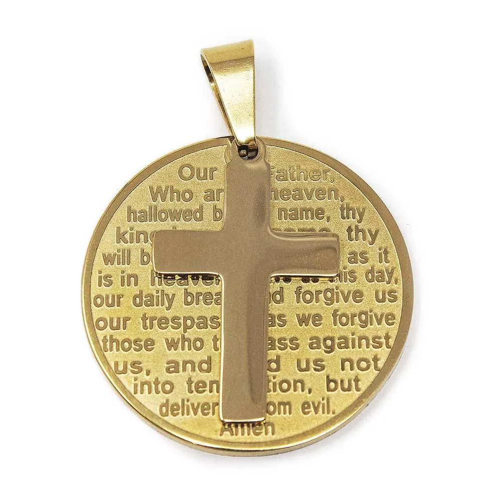 Stainless Steel Our Father Medallion Gold Plated