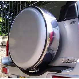 Stainless Steel Spare Wheel Cover with Silver Centre for Large Tyres