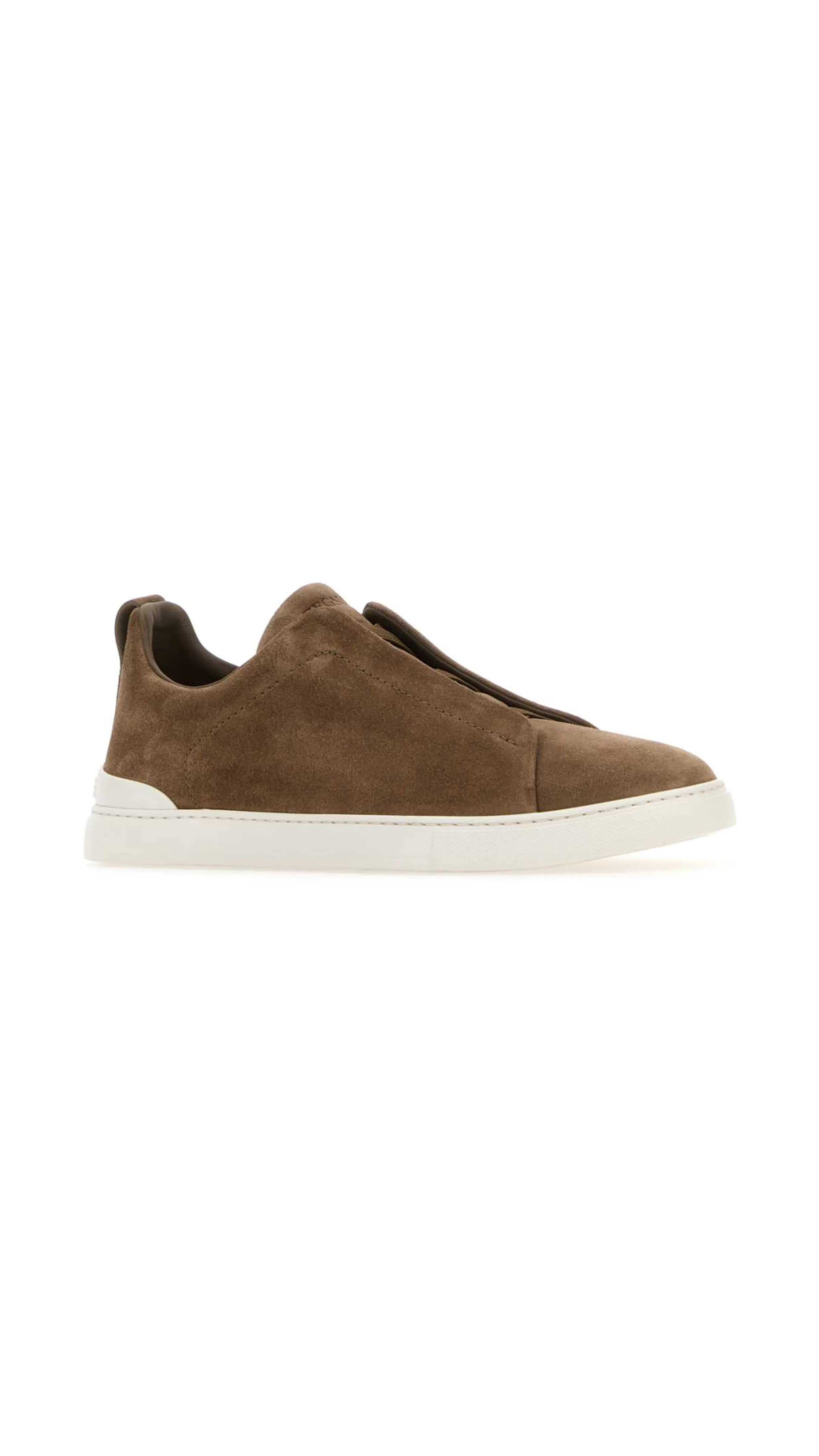 Suede Triple Stitch Low Top Sneakers - Cocoa