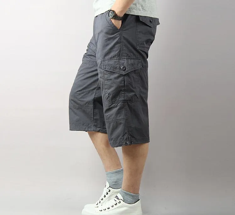 Summer Casual Loose Fit Calf-Length Cargo Short Trousers for Men