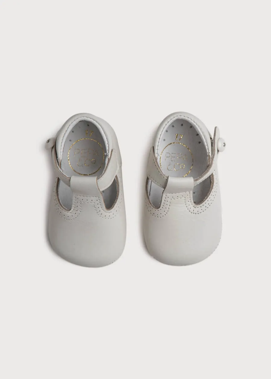 T-Bar Leather Pram Shoes in Ivory (17-20EU)