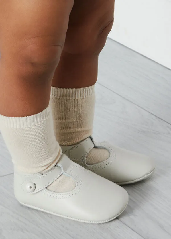 T-Bar Leather Pram Shoes in Ivory (17-20EU)