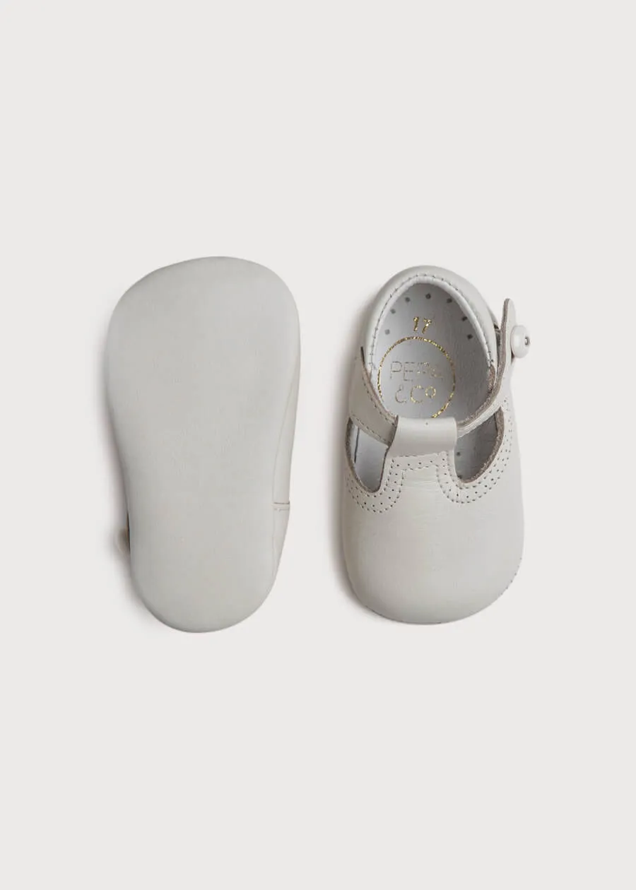 T-Bar Leather Pram Shoes in Ivory (17-20EU)